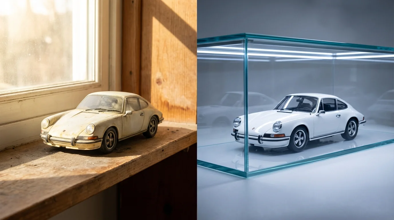 Glasvitrine mit UV-Schutzfilter für Modellautos